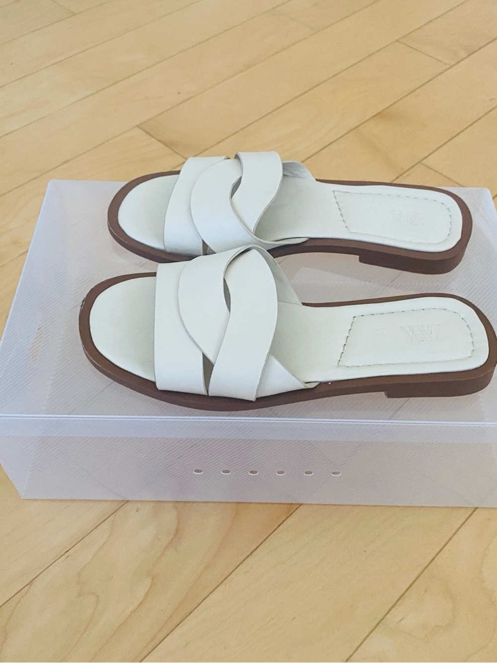 Zara Kids Cream Braided Slide Sandals with Tan Sole